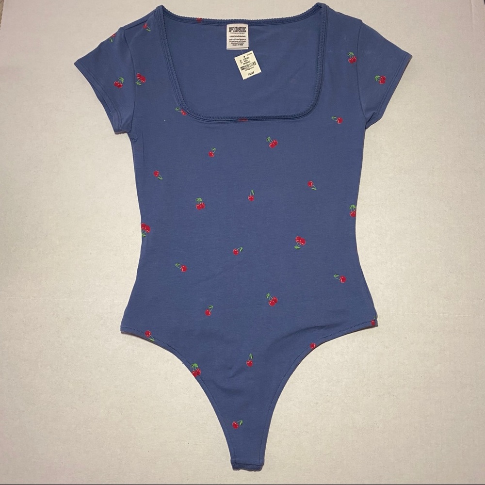 NWT VS PINK Body Suit Blue Cherries Extra Small